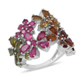 Multi-Tourmaline Floral Ring in Platinum Over Sterling Silver (Size 10.0) 5.75 ctw - Sticky add to cart bar