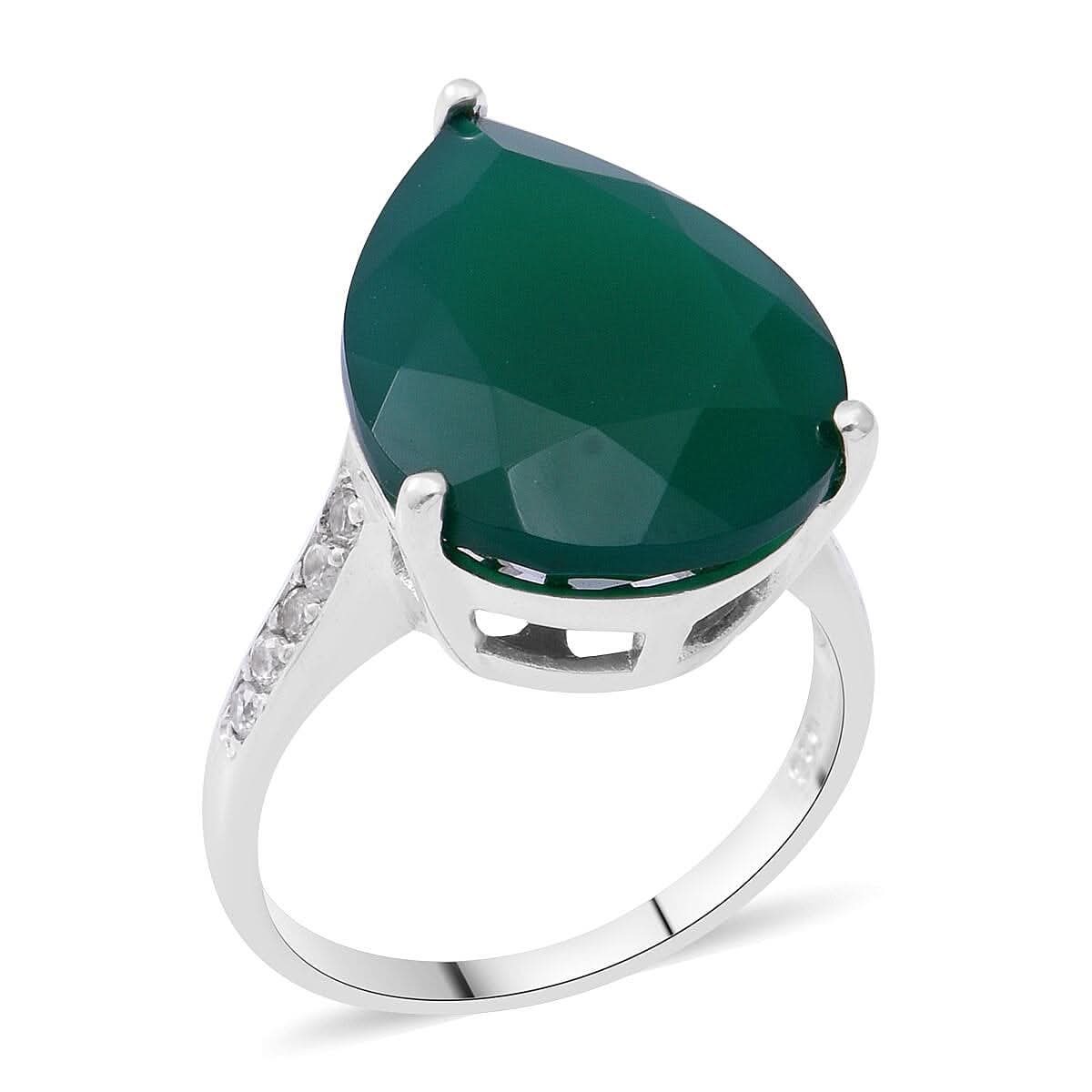 Verde Onyx and Natural White Zircon Ring in Platinum Over Sterling Silver (Size 10.0) 12.30 ctw (1)