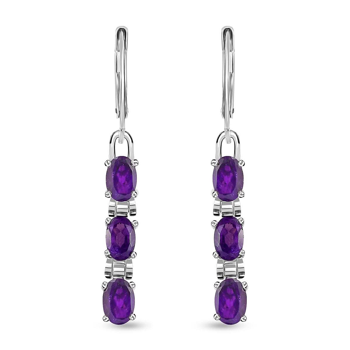 TLV Multi Gemstone Lever Back Earrings in Stainless Steel 2.90 ctw