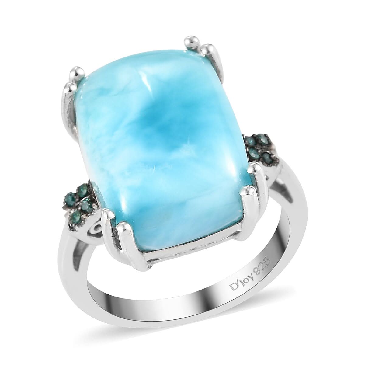 Larimar and Blue Diamond Ring in Platinum Over Sterling Silver (Size 8.0) 12.35 ctw