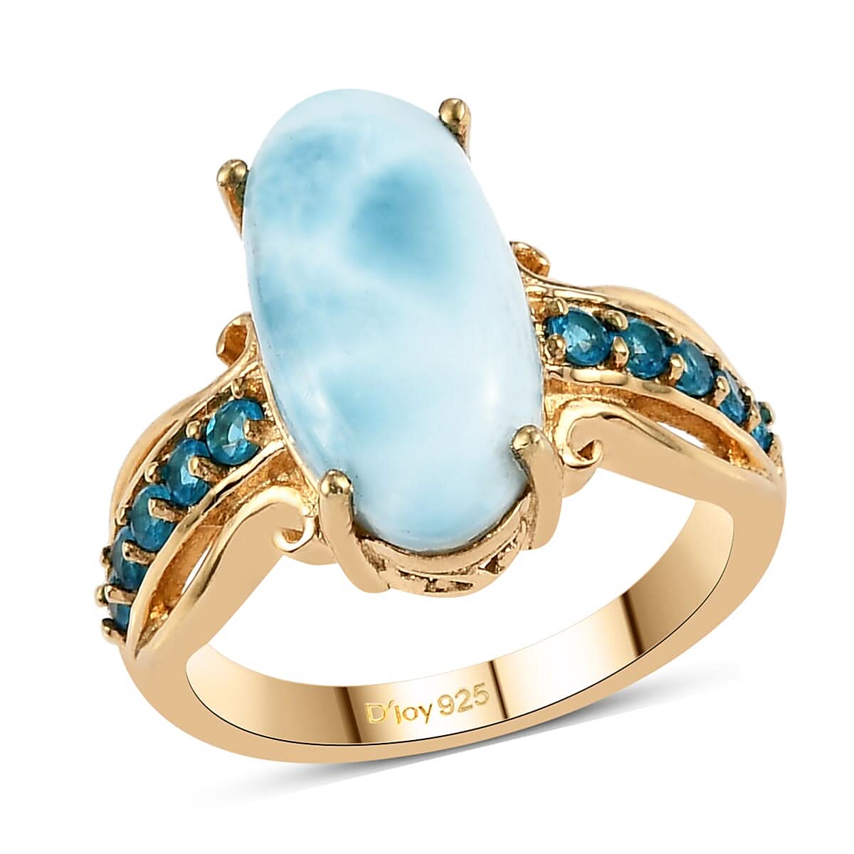 Larimar, Malgache Neon Apatite Ring in Vermeil YG Over Sterling Silver (Size 10.0) 5.50 ctw