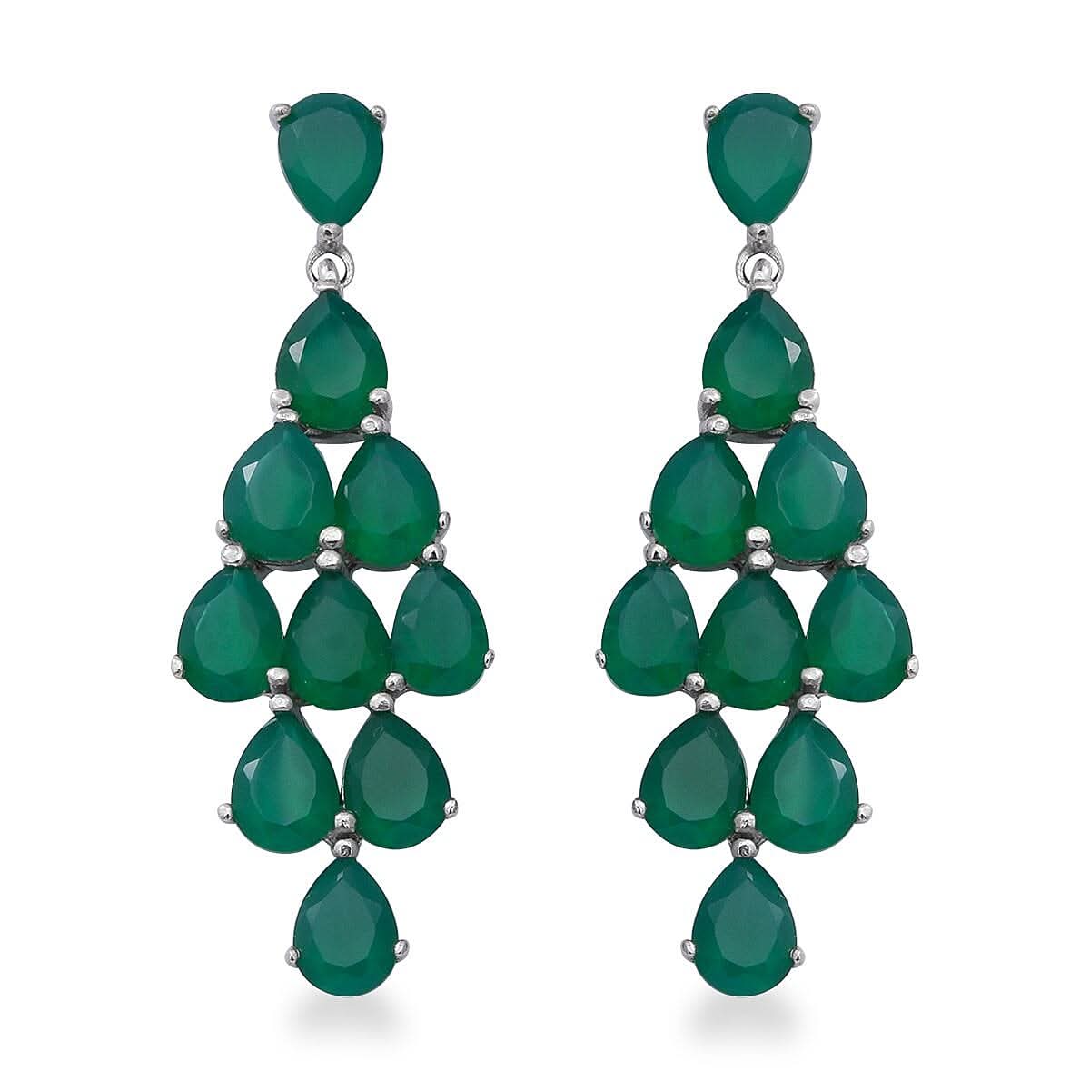 Verde Onyx Dangling Earrings in Platinum Over Sterling Silver 12.00 ctw