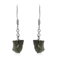 Artisan Crafted Rough Cut Bohemian Moldavite Fancy Earrings in Sterling Silver 4.85 ctw