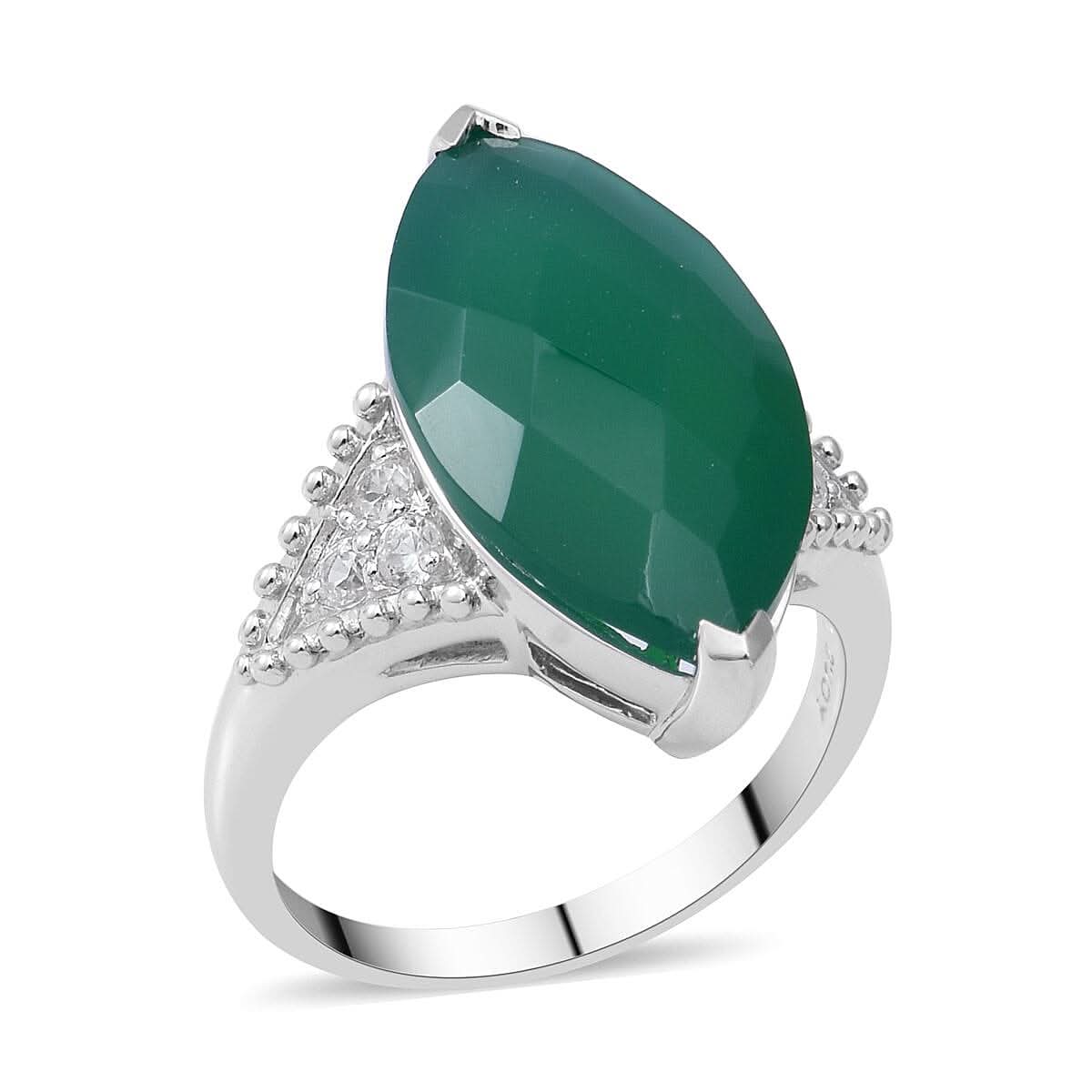 Verde Onyx and Natural White Zircon Ring in Platinum Over Sterling Silver 8.85 ctw (Delivered in 8-10 Business Days)
