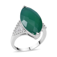 Verde Onyx and Natural White Zircon Ring in Platinum Over Sterling Silver 8.85 ctw (Delivered in 8-10 Business Days)