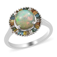 One Time Only Ethiopian Welo Opal, Multi Diamond (Natural & IR) (0.40 cts) Halo Ring in Platinum Over Sterling Silver (Size 10.0) 1.65 ctw