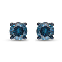 Blue Diamond Stud Earrings in Platinum Over Sterling Silver 1.10 ctw