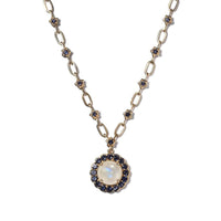 Premium Rainbow Moonstone and Catalina Iolite Flower Necklace 18 Inches in Vermeil Yellow Gold Over Sterling Silver 11.50 ctw