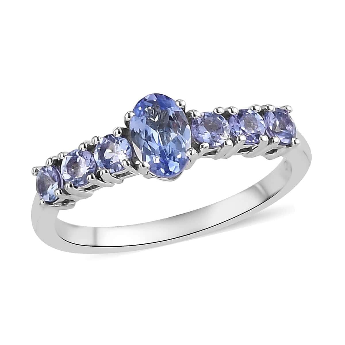 Tanzanite Ring in Platinum Over Sterling Silver (Size 5.0) 1.10 ctw
