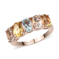 AA Multi Beryl 5 Stone Ring in Vermeil Rose Gold Over Sterling Silver 2.00 ctw