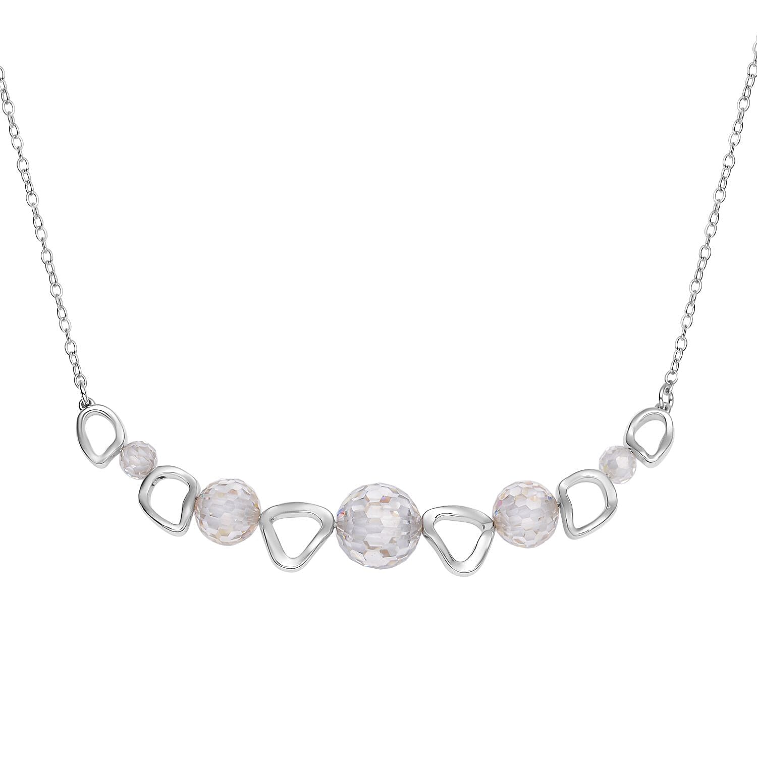 Moissanite Beaded Necklace 18-21 Inches in Rhodium Over Sterling Silver 12.80 ctw