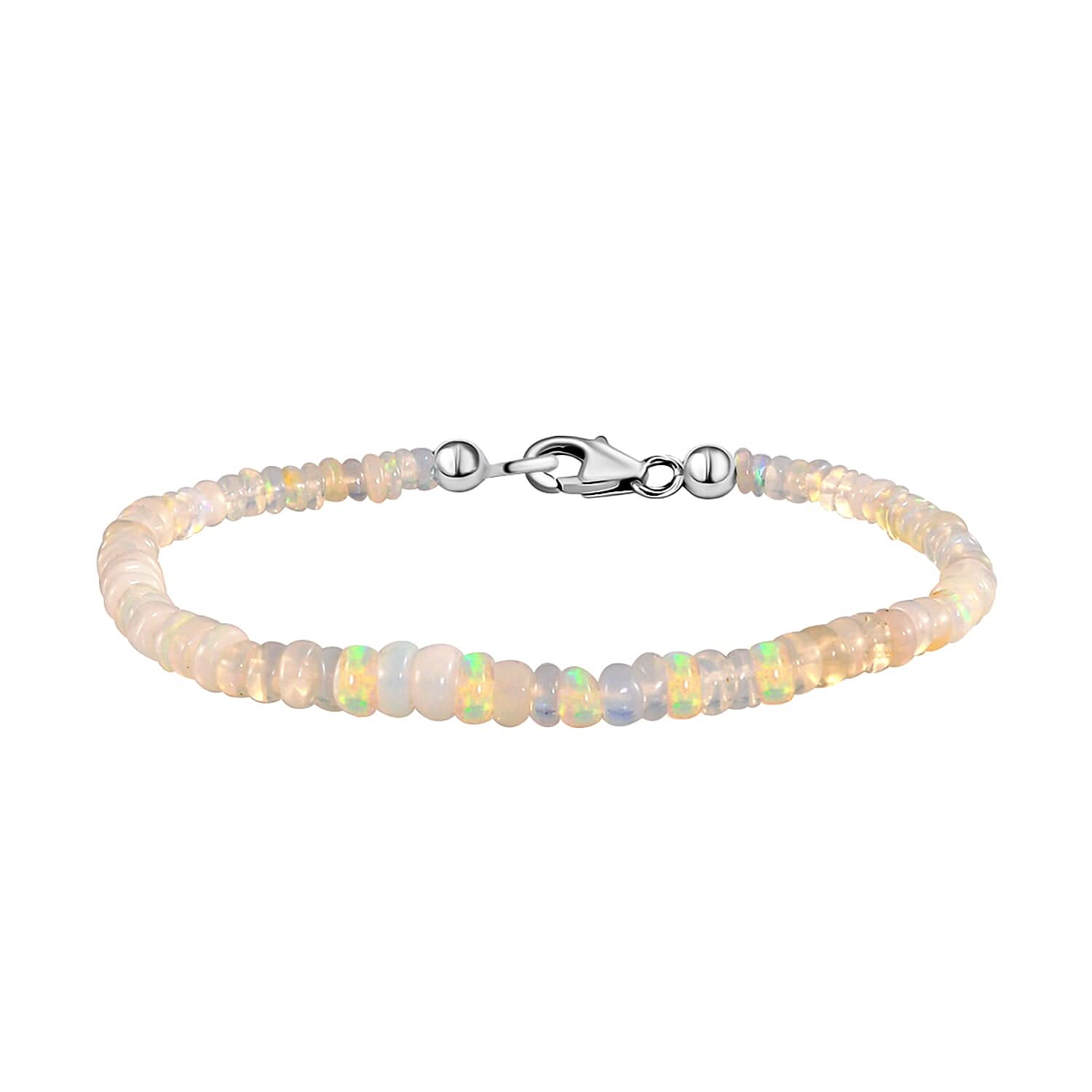 Ethiopian Welo Opal Beaded Bracelet in Platinum Over Sterling Silver (7.25 In) 14.00 ctw