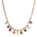 Multi Gemstone Cluster Mixed Shapes Paper Clip Necklace 18 Inches in Vermeil Yellow Gold Over Sterling Silver 8.50 ctw - Sticky add to cart bar