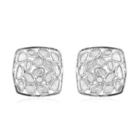 Artisan Crafted Polki Diamond Stud Earrings in Platinum Over Sterling Silver 1.00 ctw