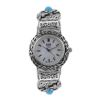 BALI LEGACY EON 1962 AMERICAN Natural Sleeping Beauty Turquoise Swiss Movement Bracelet Watch in Sterling Silver (7.50 In) 34.50 Grams 3.90 ctw