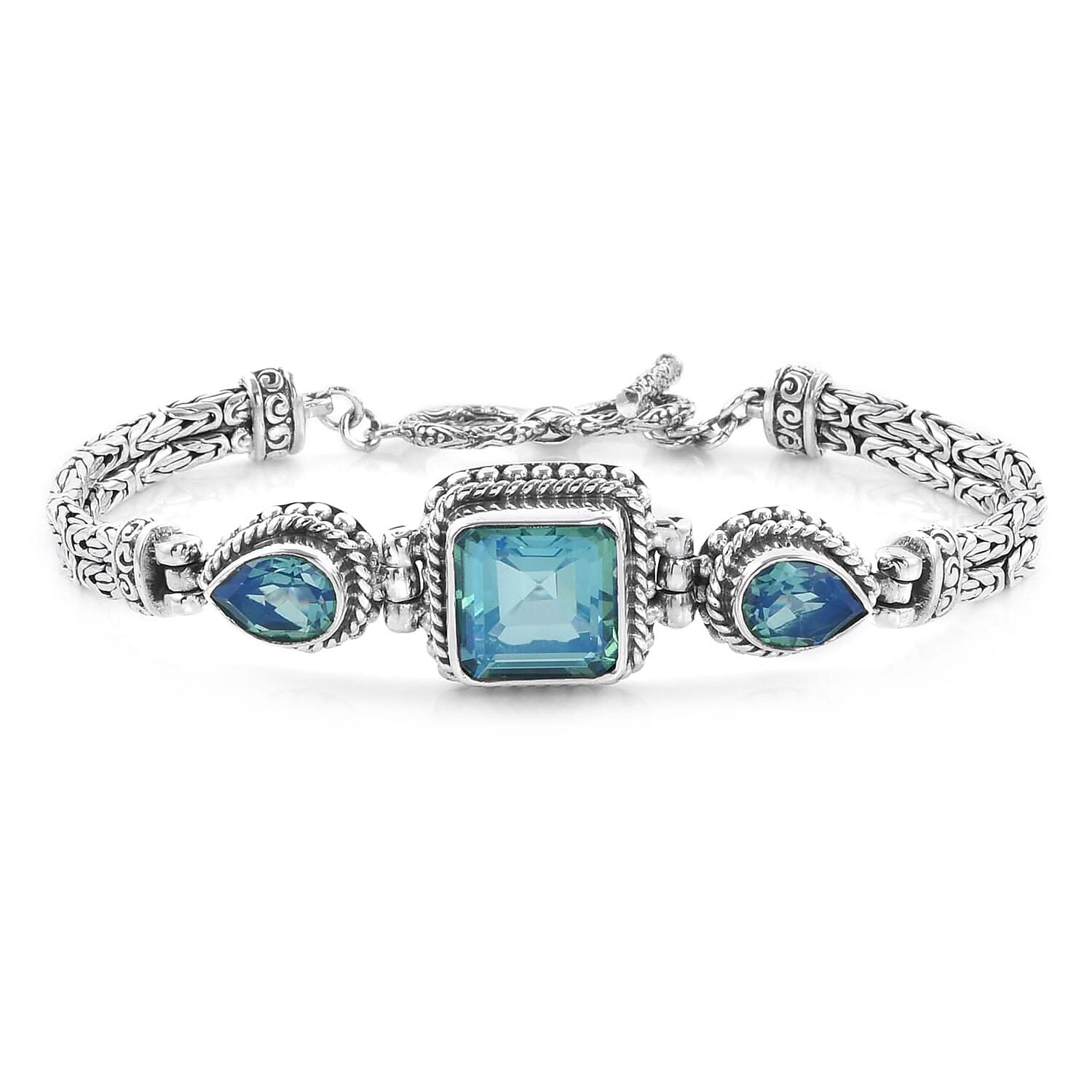 Bali Legacy Peacock Quartz (Triplet) Tulang Naga Chain Bracelet in Sterling Silver (7.50 In) 12.90 ctw