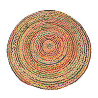 Multi Color Circular Jute and Cotton Rug (Dia. 48")