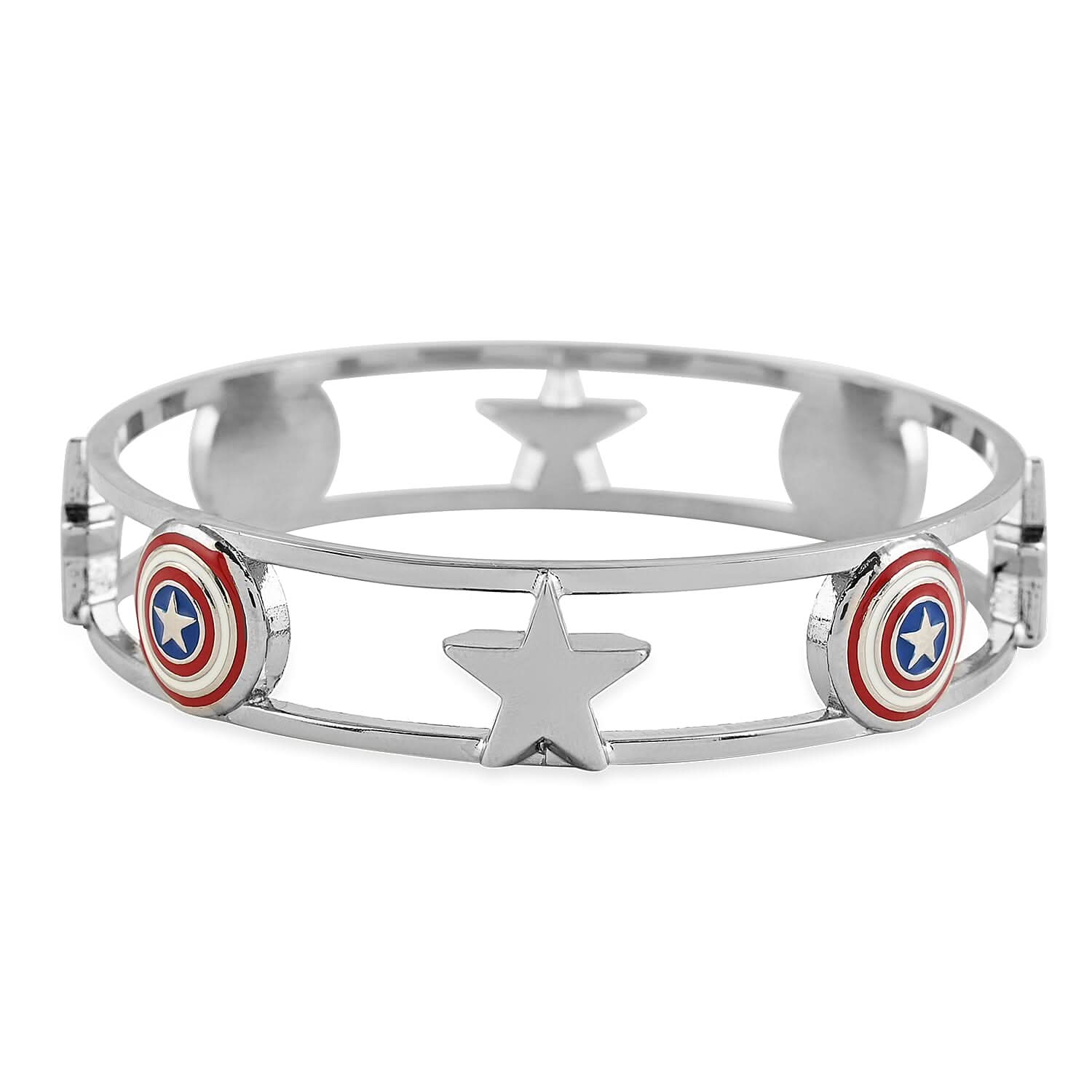 Captain America Bangle Bracelet in Silvertone (7.50 In)