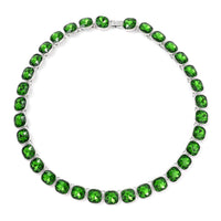 Simulated Green Emerald Tennis Necklace 20 Inches in Silvertone